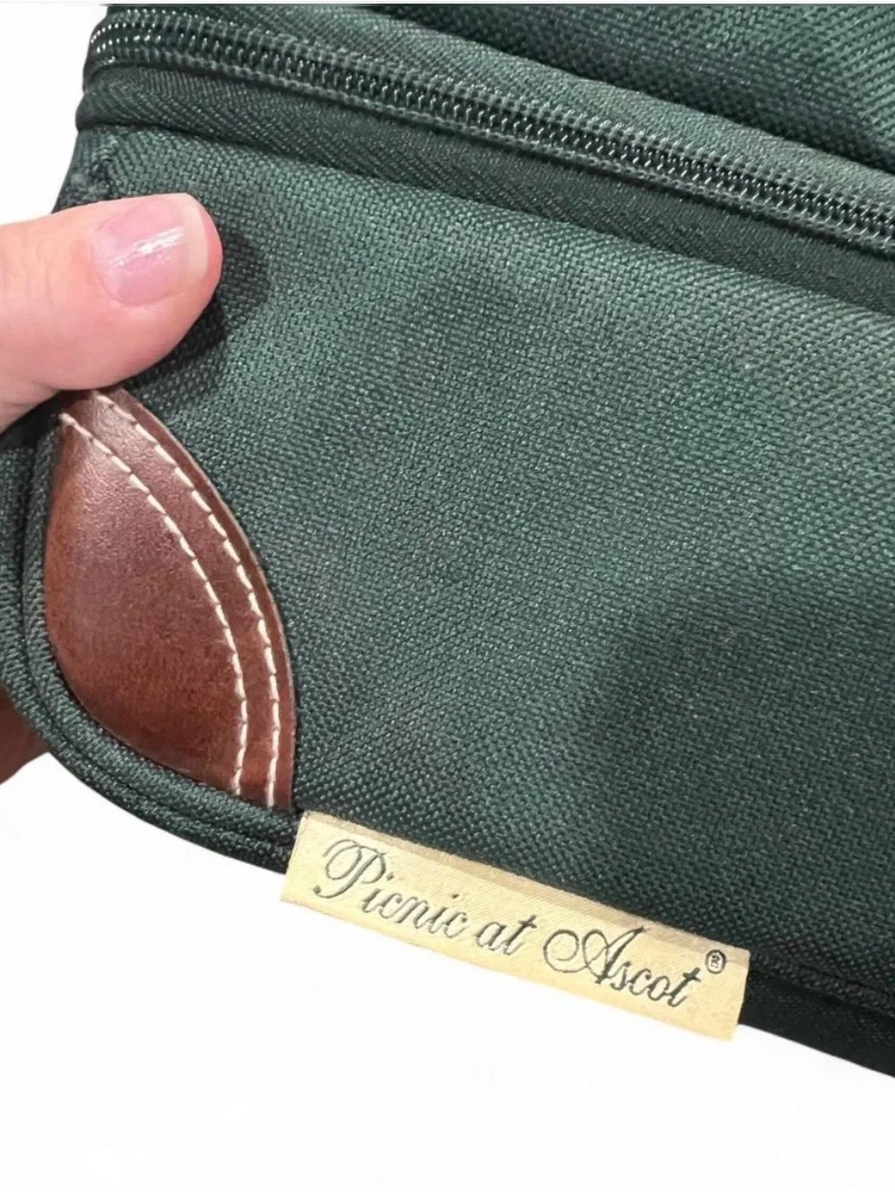Green Travel Double-Zip Wine Bag with Brown Accents